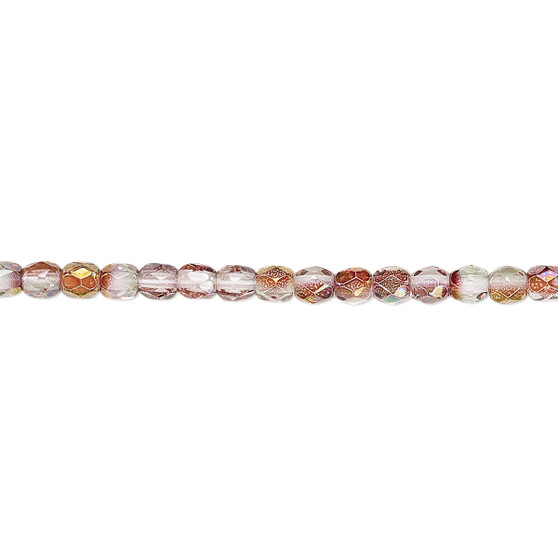 3mm - Czech - Pink & Green Luster - Strand (approx 130 beads) - Faceted Round Fire Polished Glass