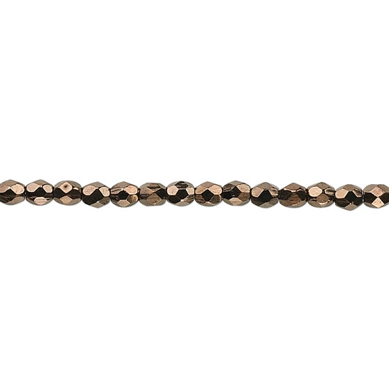 3mm - Czech - Opaque Bronze - Strand (approx 130 beads) - Faceted Round Fire Polished Glass