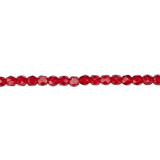 3mm - Czech - Ruby Red - Strand (approx 130 beads) - Faceted Round Fire Polished Glass