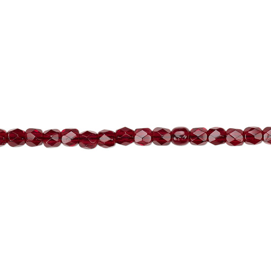 3mm - Czech - Garnet Red - Strand (approx 130 beads) - Faceted Round Fire Polished Glass