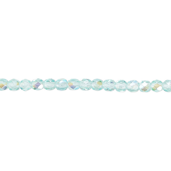 3mm - Czech - Light Aqua AB - Strand (approx 130 beads) - Faceted Round Fire Polished Glass