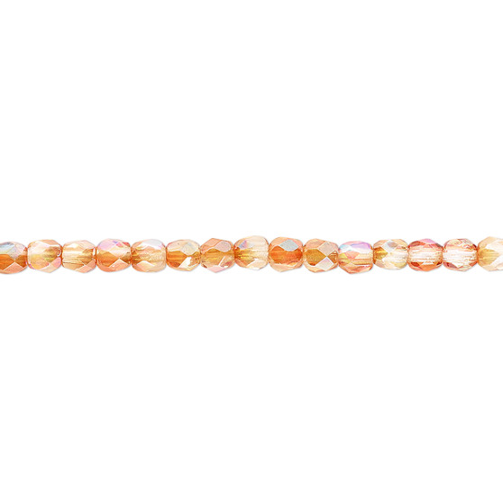 3mm - Czech - Two Tone Clear AB & Apricot Medium - Strand (approx 130 beads) - Faceted Round Fire Polished Glass