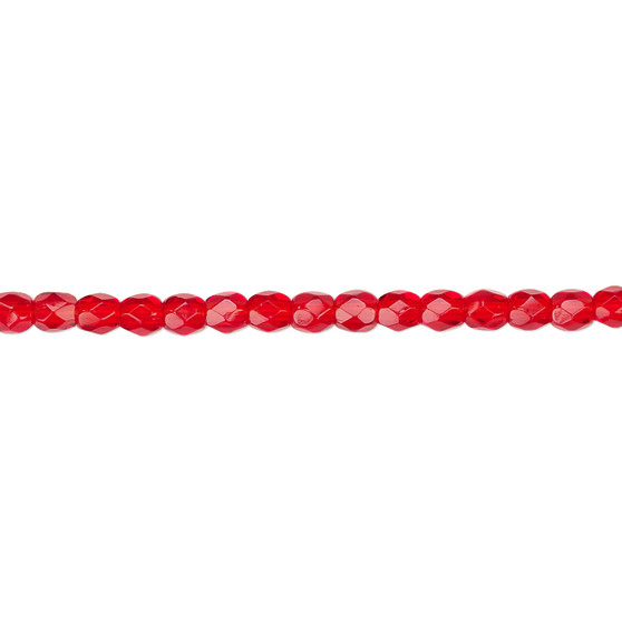 3mm - Czech - Light Red - Strand (approx 130 beads) - Faceted Round Fire Polished Glass