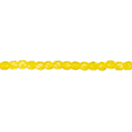 3mm - Czech - Yellow - Strand (approx 130 beads) - Faceted Round Fire Polished Glass