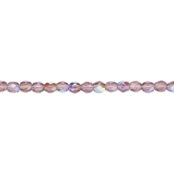 3mm - Czech - Amethyst Purple AB - Strand (approx 130 beads) - Faceted Round Fire Polished Glass