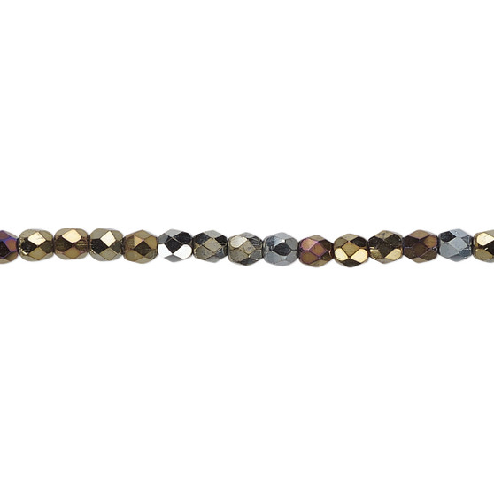 3mm - Czech - Opaque Iris Brown - Strand (approx 130 beads) - Faceted Round Fire Polished Glass