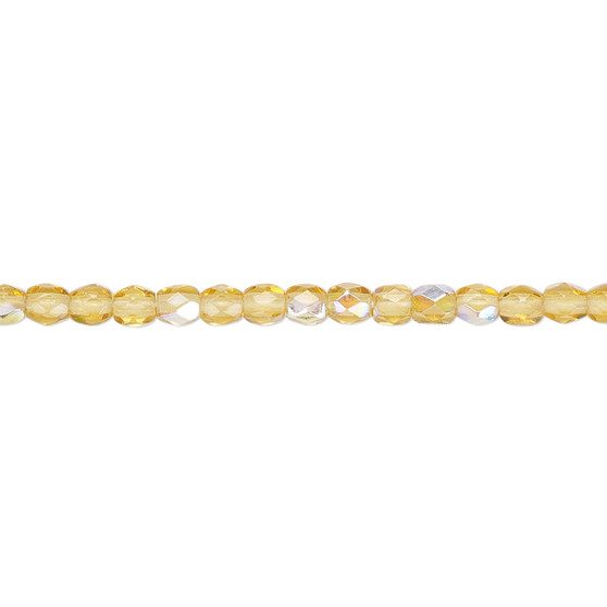 3mm - Czech - Honey AB - Strand (approx 130 beads) - Faceted Round Fire Polished Glass