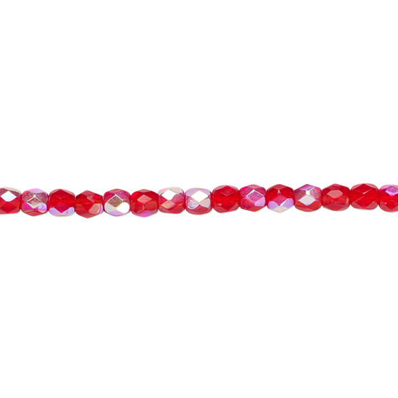 3mm - Czech - Light Red AB - Strand (approx 130 beads) - Faceted Round Fire Polished Glass