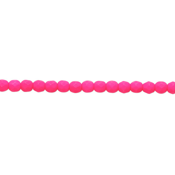 3mm - Czech - Matte Neon Pink - Strand (approx 130 beads) - Faceted Round Fire Polished Glass