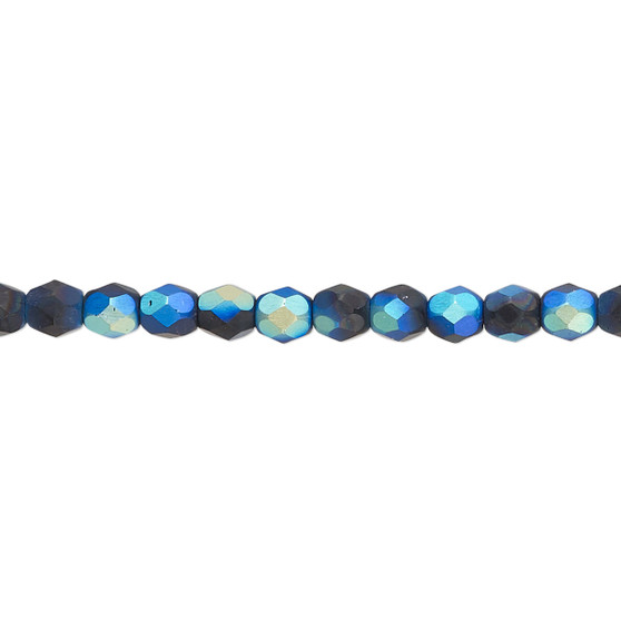 4mm - Czech - Opaque BLack Half coated Matte AB - Strand (approx 100 beads) - Faceted Round Fire Polished Glass