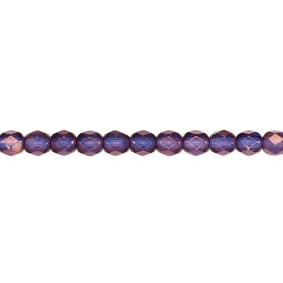 4mm - Czech - Purple & Gold - Strand (approx 100 beads) - Faceted Round Fire Polished Glass