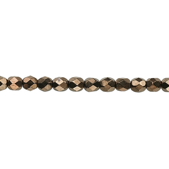 4mm - Czech - Opaque Bronze - Strand (approx 100 beads) - Faceted Round Fire Polished Glass