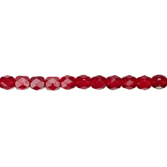 4mm - Czech - Translucent Garnet Red - Strand (approx 100 beads) - Faceted Round Fire Polished Glass