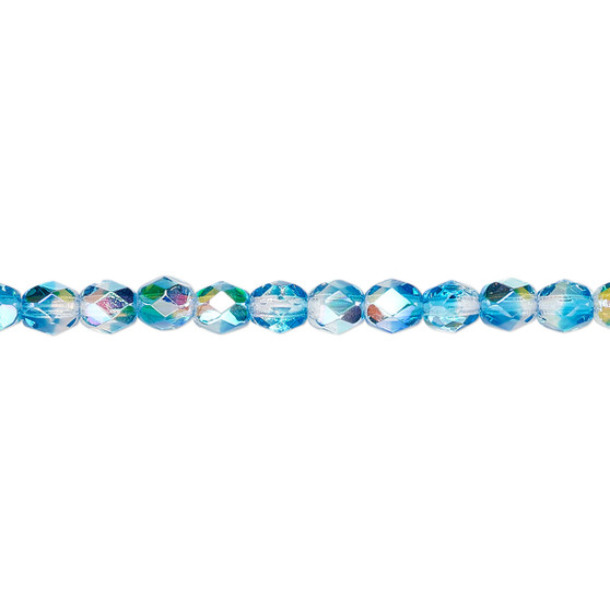 4mm - Czech - Two Tone Crystal/Aqua AB - Strand (approx 100 beads) - Faceted Round Fire Polished Glass