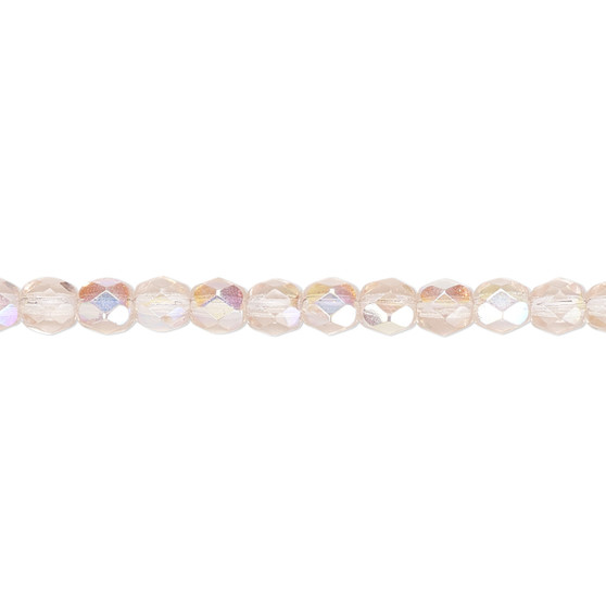 4mm - Czech - Light Rose AB - Strand (approx 100 beads) - Faceted Round Fire Polished Glass