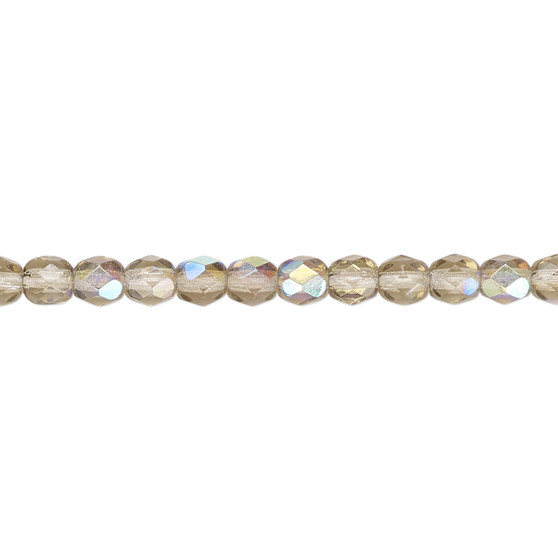 4mm - Czech - Smoke AB - Strand (approx 100 beads) - Faceted Round Fire Polished Glass