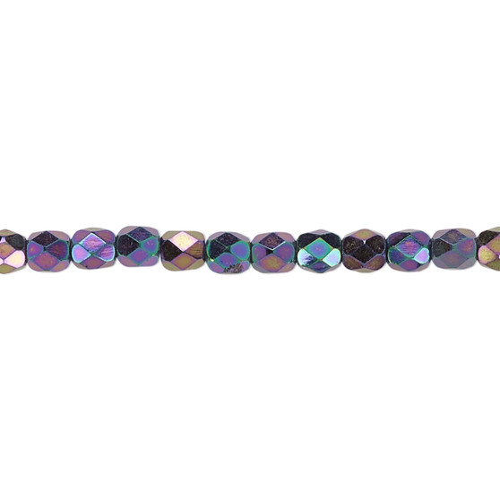 4mm - Czech - Opaque Purple Iris - Strand (approx 100 beads) - Faceted Round Fire Polished Glass