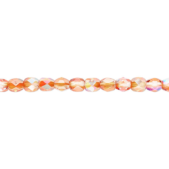 4mm - Czech - Two Tone Clear AB & Apricot medium - Strand (approx 100 beads) - Faceted Round Fire Polished Glass