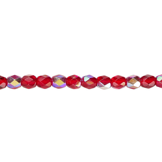 4mm - Czech - Light Red AB - Strand (approx 100 beads) - Faceted Round Fire Polished Glass