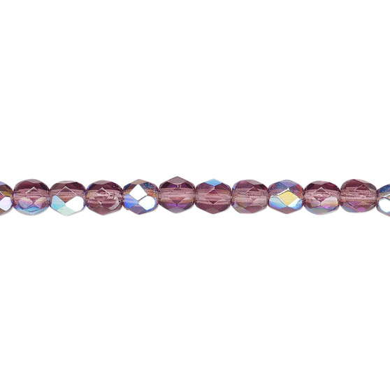 4mm - Czech - Amethyst Purple AB - Strand (approx 100 beads) - Faceted Round Fire Polished Glass