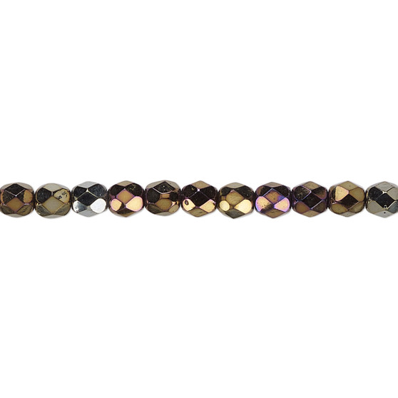 4mm - Czech - Opaque Iris Brown - Strand (approx 100 beads) - Faceted Round Fire Polished Glass