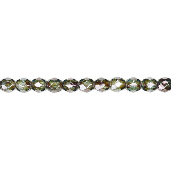 4mm - Czech - Transparent Peridot Green Luster - Strand (approx 100 beads) - Faceted Round Fire Polished Glass