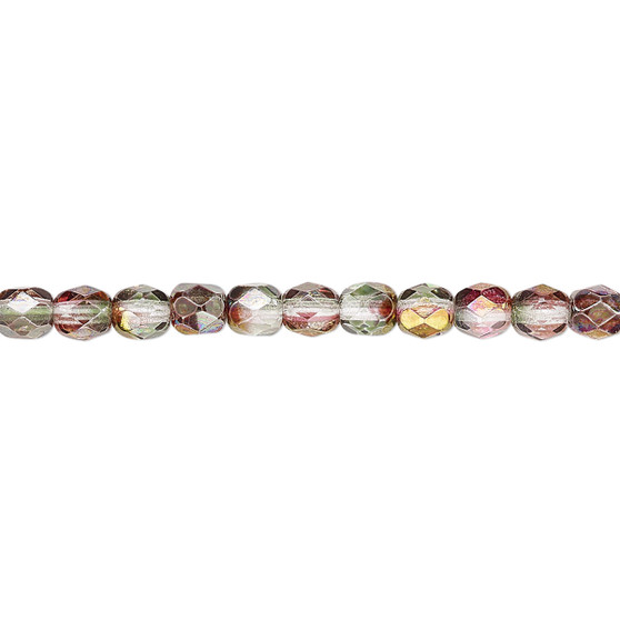 4mm - Czech - Pink & Green Luster - Strand (approx 100 beads) - Faceted Round Fire Polished Glass