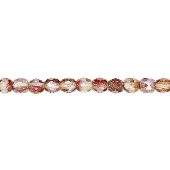 4mm - Czech - Pink & Peach Luster - Strand (approx 100 beads) - Faceted Round Fire Polished Glass