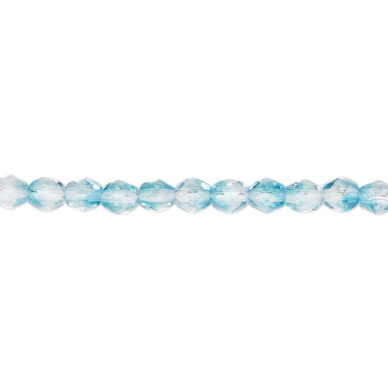 4mm - Czech - Two Tone Crystal/Aqua - Strand (approx 100 beads) - Faceted Round Fire Polished Glass