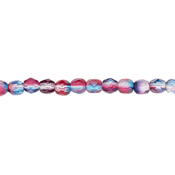 4mm - Czech - Red & Blue - Strand (approx 100 beads) - Faceted Round Fire Polished Glass