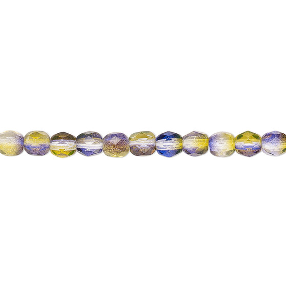 4mm - Czech - Green & Purple - Strand (approx 100 beads) - Faceted Round Fire Polished Glass