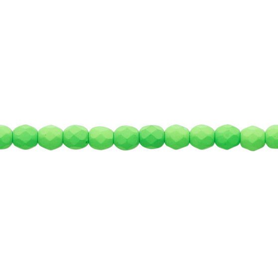 4mm - Czech - Matte Neon Green - Strand (approx 100 beads) - Faceted Round Fire Polished Glass