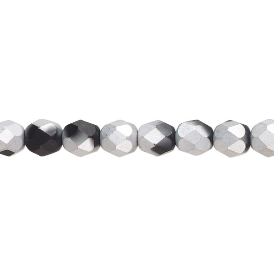 6mm - Czech - Opaque Black Half Coated Matte Labrador - Strand (approx 65 beads) - Faceted Round Fire Polished Glass