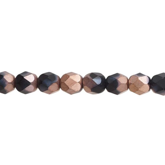 6mm - Czech - Opaque Matte Black Half Coated Capri Rose - Strand (approx 65 beads) - Faceted Round Fire Polished Glass