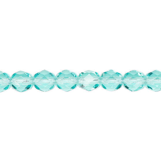 6mm - Czech - Transparent Light Aqua - Strand (approx 65 beads) - Faceted Round Fire Polished Glass