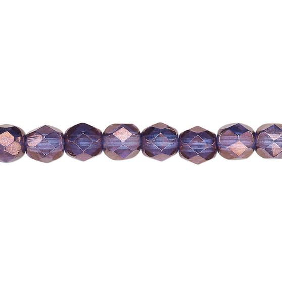 6mm - Czech - Translucent Purple & Gold - Strand (approx 65 beads) - Faceted Round Fire Polished Glass