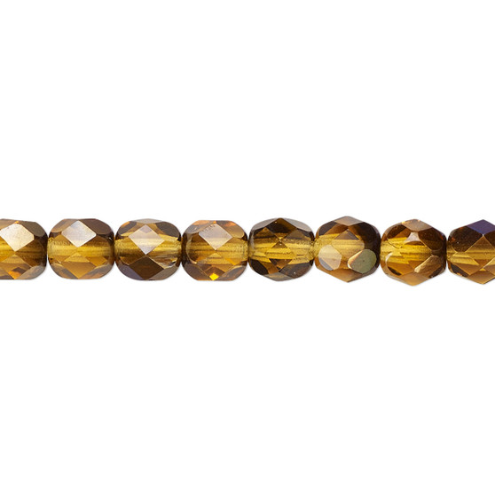 6mm - Czech - Translucent Honey Blue Iris - Strand (approx 65 beads) - Faceted Round Fire Polished Glass