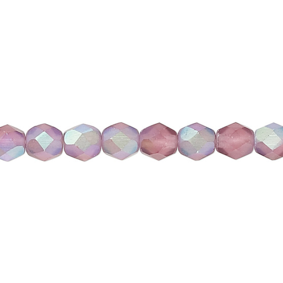 6mm - Czech - Matte Purple AB - Strand (approx 65 beads) - Faceted Round Fire Polished Glass