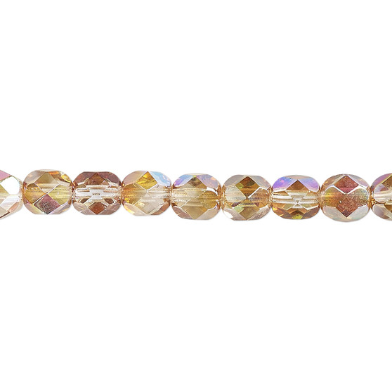 6mm - Czech - Translucent Clear Celsian AB - Strand (approx 65 beads) - Faceted Round Fire Polished Glass