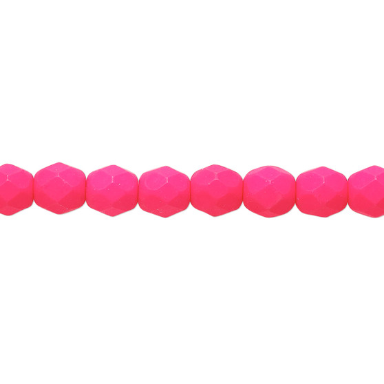 6mm - Czech - Matte Neon Pink - Strand (approx 65 beads) - Faceted Round Fire Polished Glass