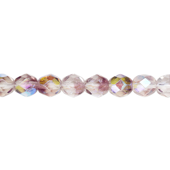 6mm - Czech - Two Tone Crystal/Amethyst Purple AB - Strand (approx 65 beads) - Faceted Round Fire Polished Glass