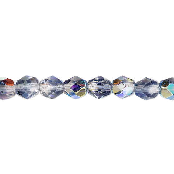 6mm - Czech - Two Tone Crystal/Dark Grey AB - Strand (approx 65 beads) - Faceted Round Fire Polished Glass