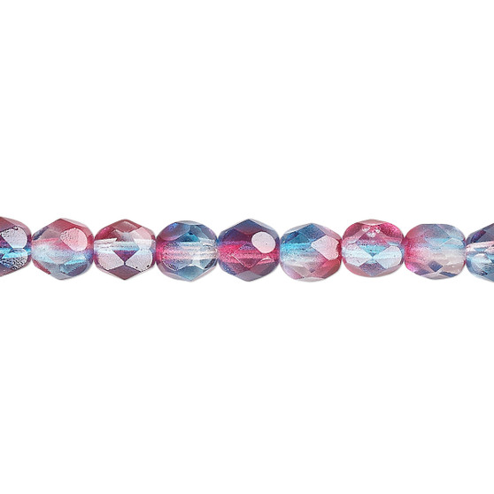 6mm - Czech - Two Tone Translucent Red & Blue - Strand (approx 65 beads) - Faceted Round Fire Polished Glass