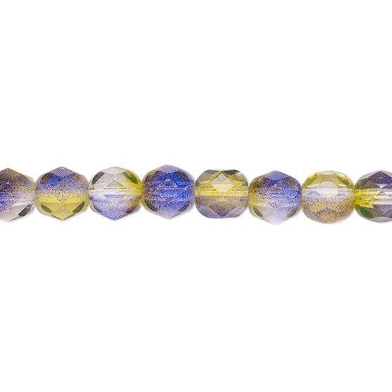 6mm - Czech - Green & Purple - Strand (approx 65 beads) - Faceted Round Fire Polished Glass