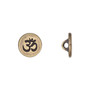 Button, TierraCast®, antique brass-plated pewter (tin-based alloy), 12mm flat round with Om symbol and loop. Sold per pkg of 2.