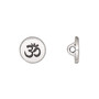Button, TierraCast®, antique silver-plated pewter (tin-based alloy), 12mm flat round with Om symbol and loop. Sold per pkg of 2.