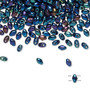 50grams Preciosa Mini Duos 4mm x 2.5mm Oval (Two Hole) Opaque Black Iris Blue