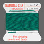 Griffin Thread, Silk 2-yard card with integrated flexible stainless steel needle Size 12 (0.98mm) Green