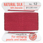 Griffin Thread, Silk 2-yard card with integrated flexible stainless steel needle Size 12 (0.98mm) Garnet Red