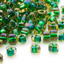 TR5-1165 - Miyuki - #5 - Transparent Yellow Colour Lined Green - 25gms - Triangle Glass Bead